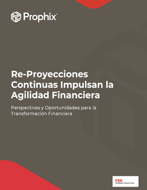 Portada del documento: Las Re-Proyecciones Continuas Impulsan la Agilidad Financiera. Portada simple de fondo café con detalles geométricos en color rojo.